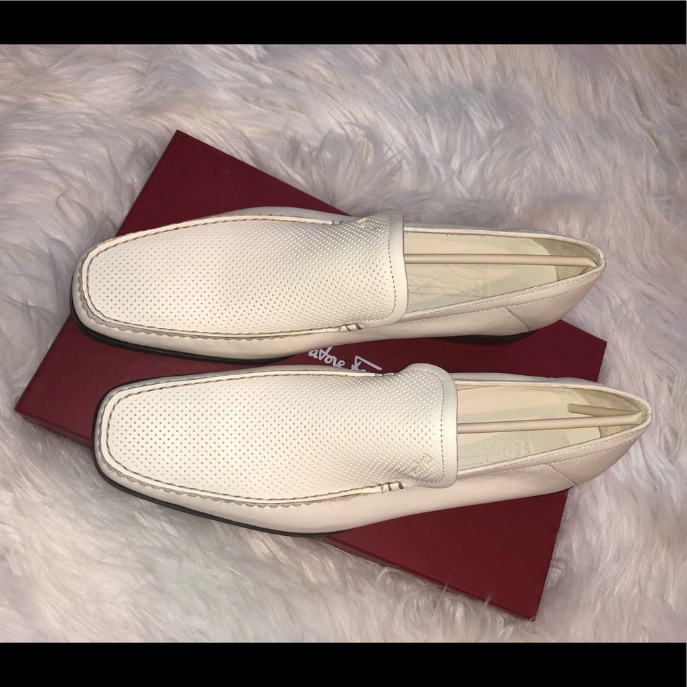 Salvatore Ferragamo Men’s White Loafers